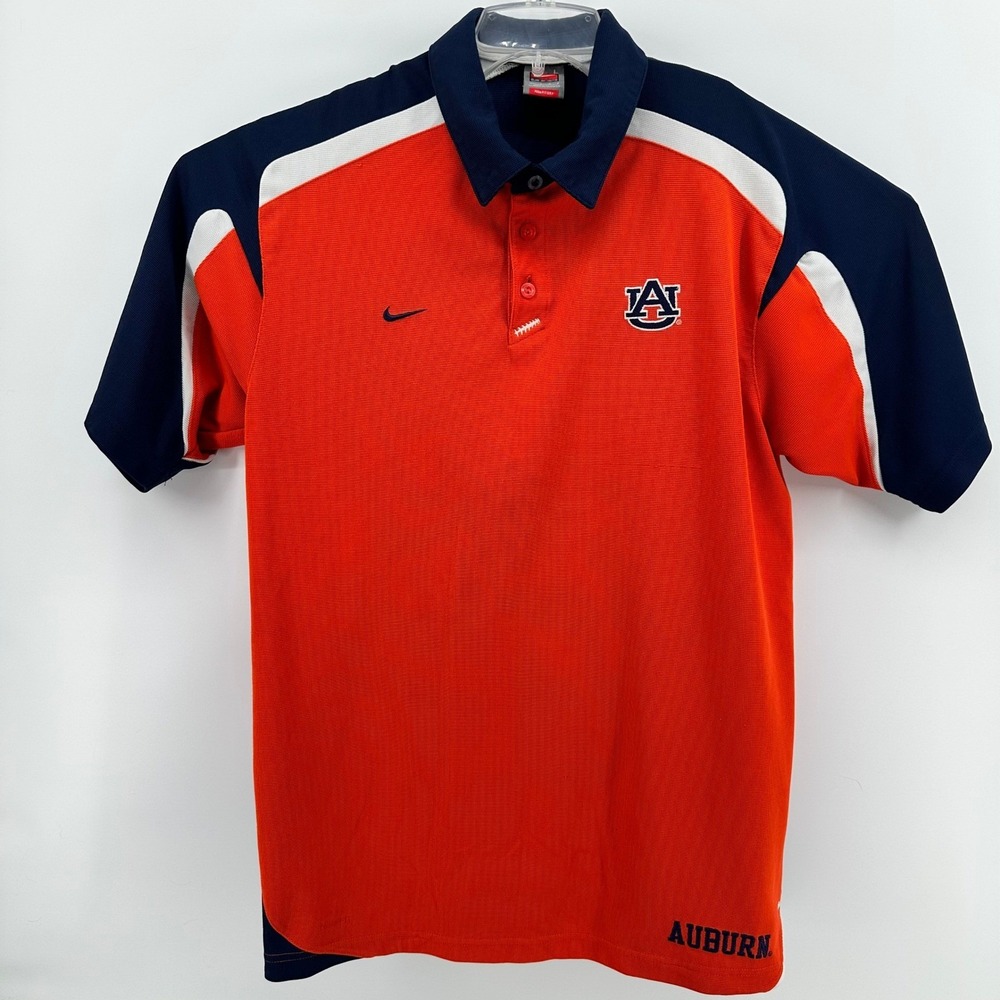 Nike Auburn Tigers Polo Shirt Mens Large Orange Navy Blue Nike Fit Dry Team AU